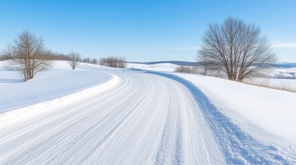 Obraz premium Snowy winter road winding through landscape