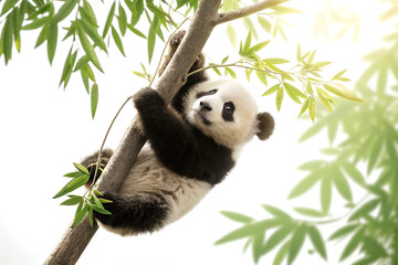 Adorable Panda Climbing Tree