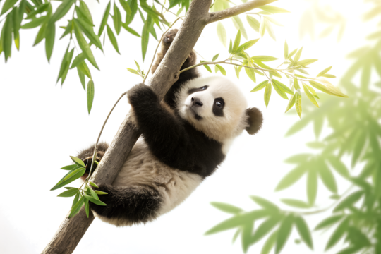 Adorable Panda Climbing Tree - Powered by Adobe