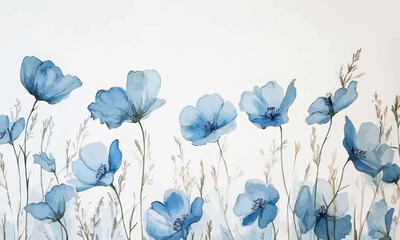Delicate watercolor blue flowers in a card border, close-up design
