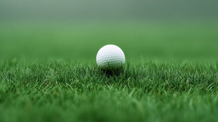 Fototapeta premium Golf ball sitting on verdant fairway grass, nestled in pristine turf awaiting precise golfer's stroke during competitive play