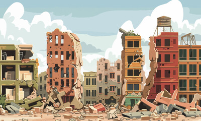 destroyed city demolished buildings vector flat isolated illustration