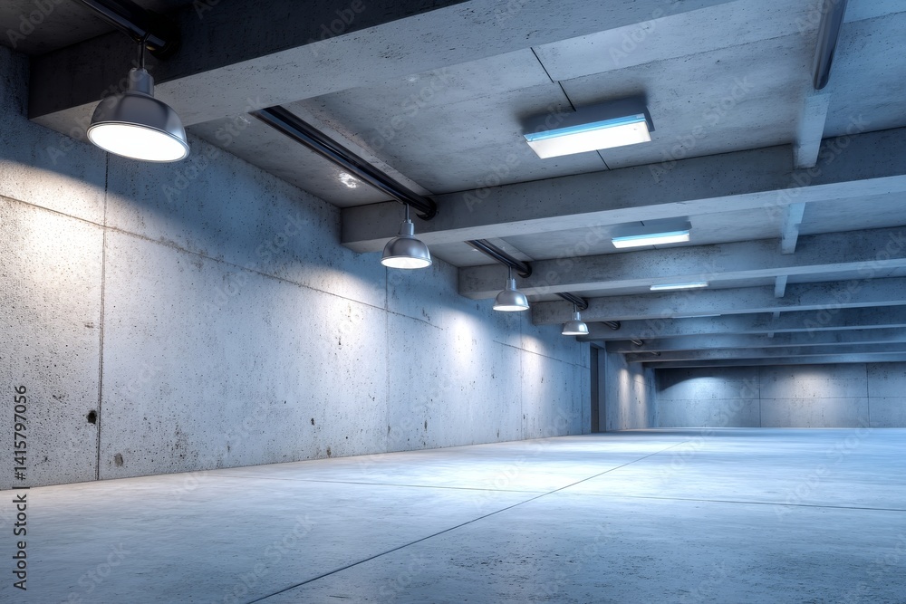 Aufkleber a 3d rendering and mock up of an industrial design project featuring an empty hall with led lights m