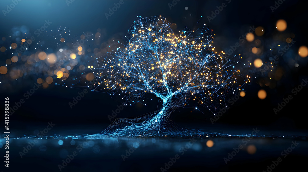 Aufkleber abstract glowing digital tree design with bokeh lights