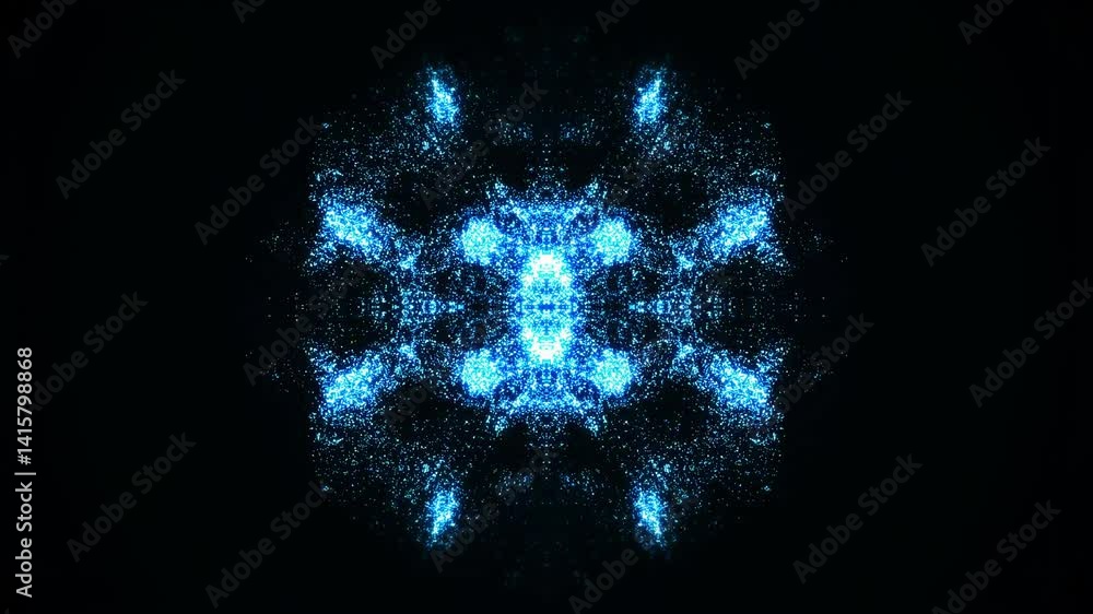 Poster experience the enchanting display of swirling blue particles illuminated against a dark backdrop, cr