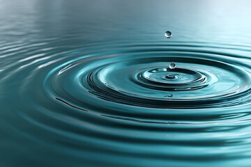 A spa-inspired background featuring blue water with a minty hue, adorned with rings and ripples on its surface, accompanied by ample copy space in a flat lay arrangement