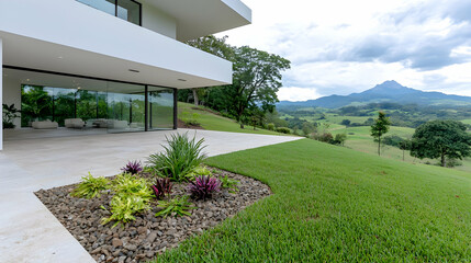 Obraz premium Modern home architectural design peaceful landscape view luxury real estate