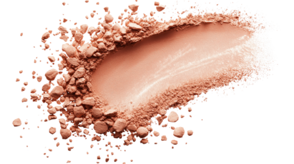Matte bronzer powder explosion, soft brown gradient with visible particles, white background, hyper-detailed, PNG