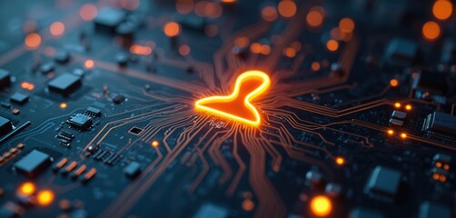 Digital user account profile glowing on circuit board technology background. Online identity, datum, security, cyberspace network communication. Futuristic design, innovation, data privacy, web