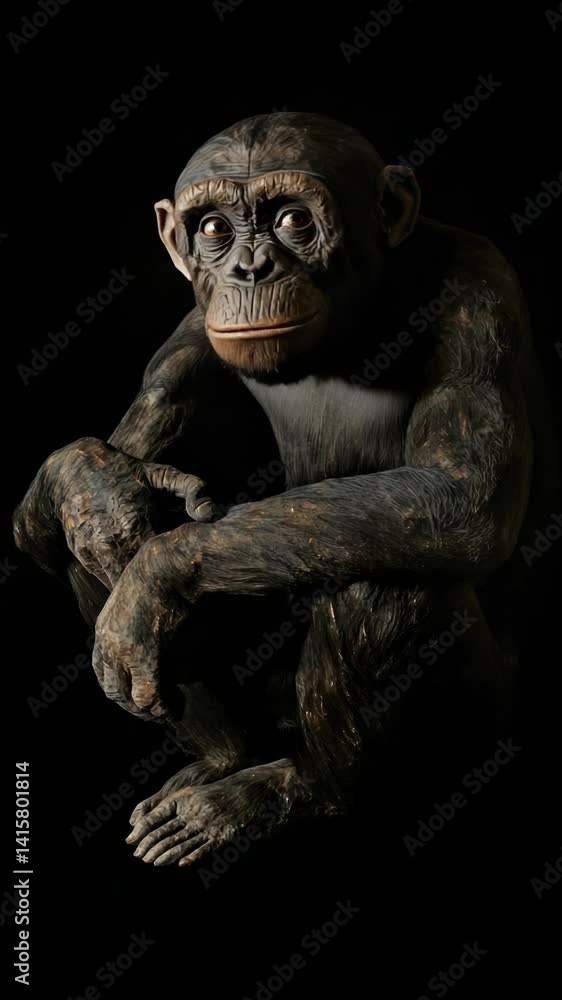 Poster a bronze statue of a monkey sitting on a black background, great for decorative or conceptual use.