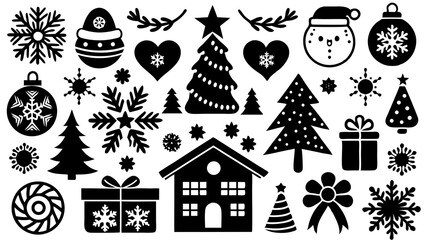 Black And White Christmas Holiday Icons Silhouette Collection Design Vector Illustration