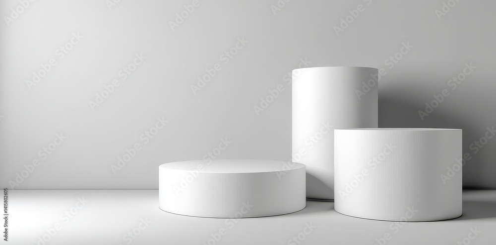 Fototapete Minimal background consisting of a podium set against a white backdrop for showcasing products, as depicted in a 3D rendering illustration