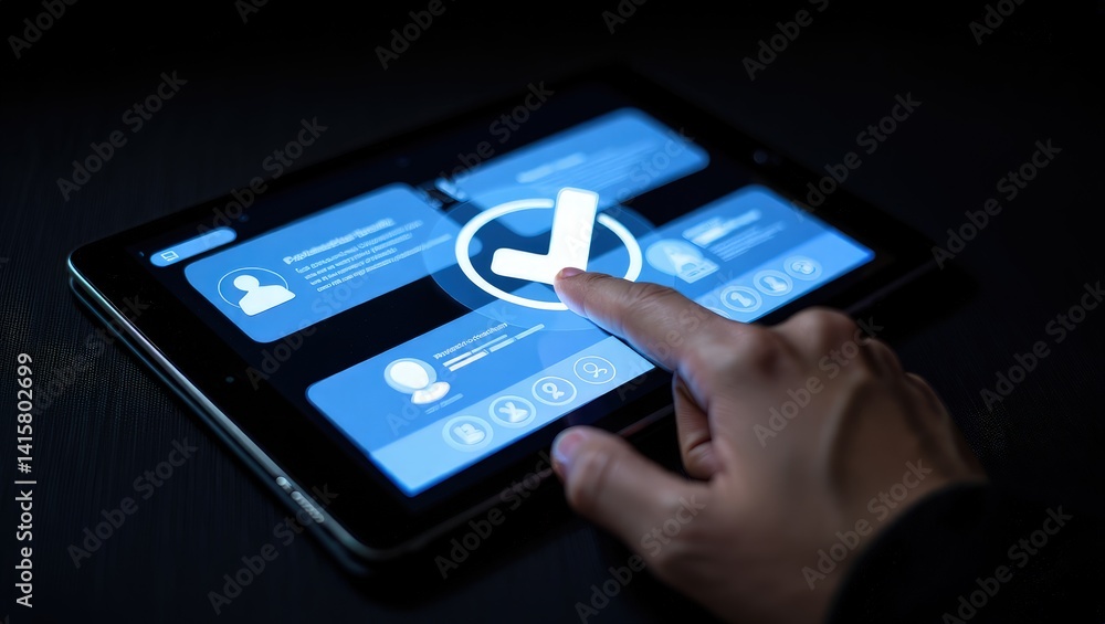 Aufkleber digital kyc verification with hand interacting on holographic interface.