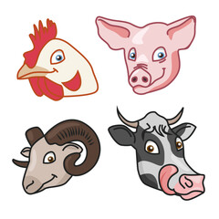 funny smiling farm animals set