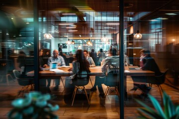 Fototapeta premium Blurred business people meeting in modern office building conference room