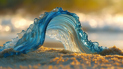 A collection of bright and colorful beach buckets sitting on a sandy shore at sunrise