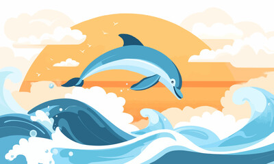 Dolphin leaping from ocean waves on a sunny day