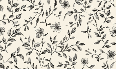 Hand-drawn black floral outlines on a light background create an elegant, artistic pattern suitable for various creative projects