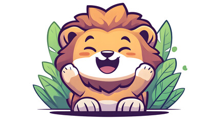 A cheerful lion peeking through leaves with a big smile perfect for fun and playful designs