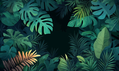 Exotic jungle greenery elements, Vector flat minimalistic isolated illustration