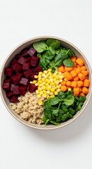 Rainbow Salad Bowl with Colorful Raw Vegetables and Grains