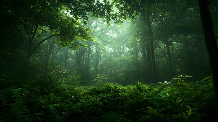 Obraz premium Glowing Path Through Pixelated Green Forest