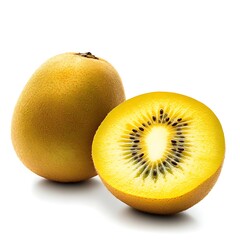 Fototapeta premium Healthy golden kiwi sliced in half showing rich green pulp