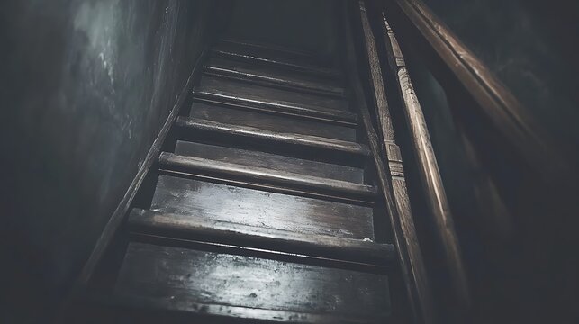Dark, old wooden stairs ascending