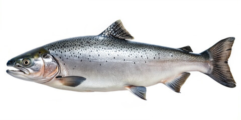 Naklejka premium This salmon glides gracefully through its freshwater habitat, displaying its striking silver scales and distinct markings, perfect for adaptation and survival in nature