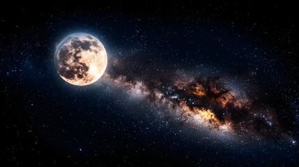 Majestic Moon And Milky Way Across Night Sky