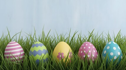 Fototapeta premium easter eggs on green grass