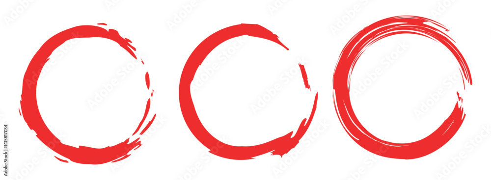 Poster red circle pen draw set. collection of different red circles. highlight hand drawn circle isolated o