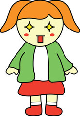 Excited Girl Character with Sparkling Eyes and Tongue Out Expression