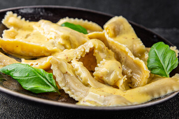 Pappardelle pasta filling main course appetizer vegetables dish fresh delicious gourmet food background on the table rustic food top view copy space  vegetarian and vegan food