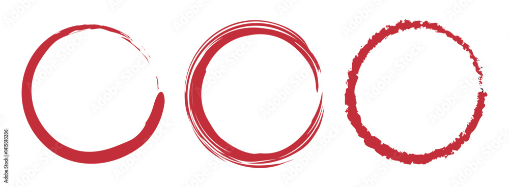 Poster red circle pen draw set. collection of different red circles. highlight hand drawn circle isolated o