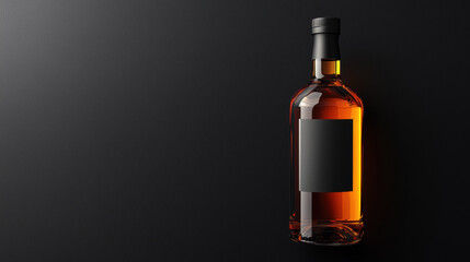 Bottle of luxury premium brand alcohol with blank mockup label, top view