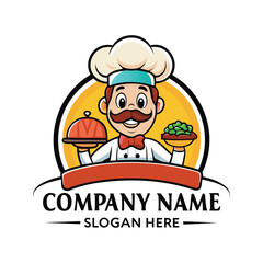 Cartoon Chef Holding Food Logo