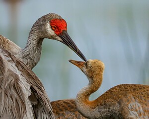 Sandhill Crane Loving Moment Mom Dad Colt Chick 
