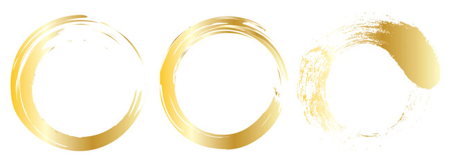 vector set of Golden grunge circle brush vector illustration. Abstract golden paint brushstroke circles pack. Set of golden brush circle. Set of circle, golden paint, ink, dirty brush strokes.