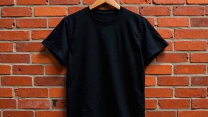 Naklejka premium Black t-shirt on brick background