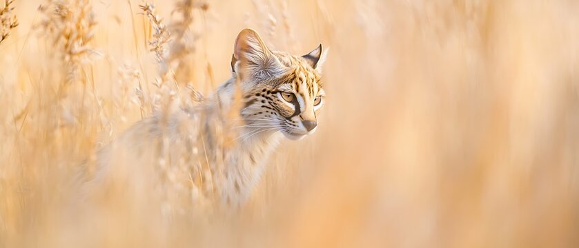 African serval, hunting in tall grass, keen focus, natural