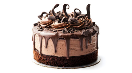 A chocolate cake with chocolate drizzle on top. The cake is decorated with chocolate and has a rich, indulgent appearance