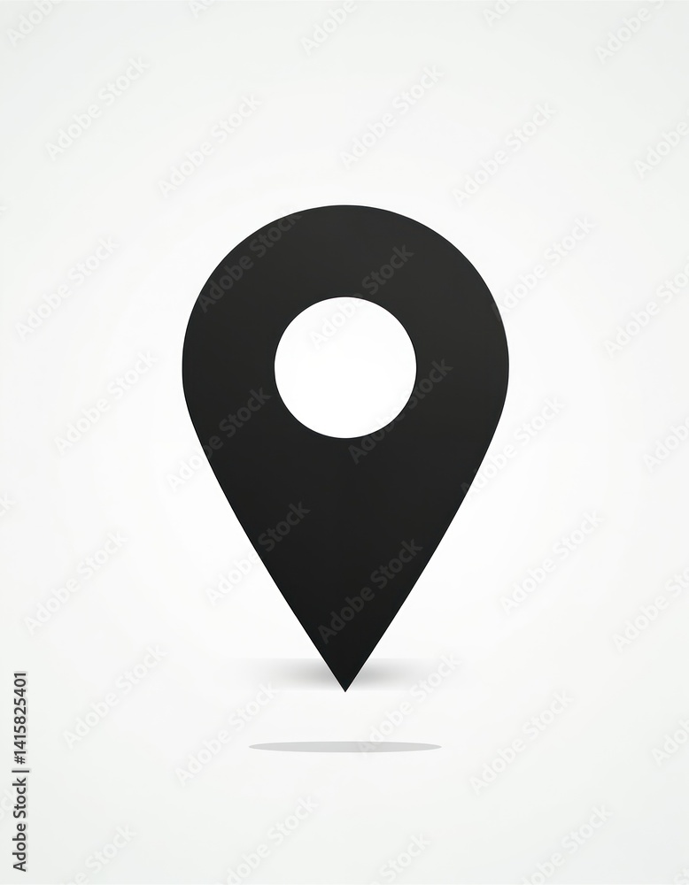 Poster black location pin icon. minimalist map marker symbol, simple modern style. big gps navigation point