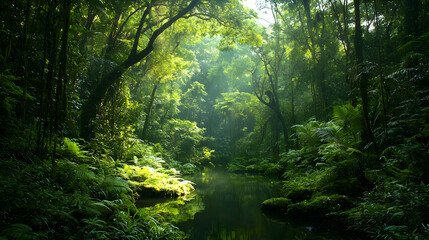 Obraz premium Pixilated Lush Forest Stream Scene