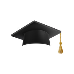 Realistic Black graduate cap. 3D Graduation Doctoral hat.
