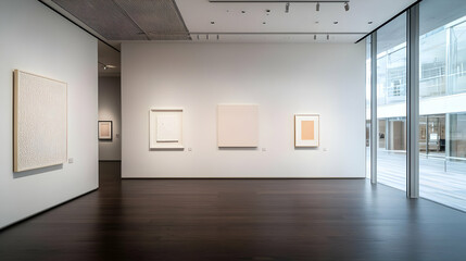 Obraz premium Empty Gallery Space With Abstract Paintings