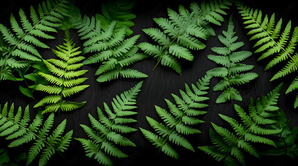 Green Ferns Pattern On Dark Background