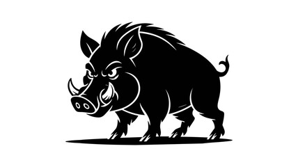 Wild Boar Silhouette: A stark, detailed illustration of a wild boar in a simple design, showcasing its robust form and powerful presence. This image is ideal for use in design projects.