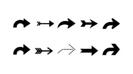 Arrow Icons Set: A collection of ten arrow icons, meticulously designed for website navigation, graphic design, and user interface, offering diverse styles, from bold to minimalist.