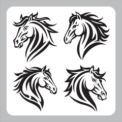 Black and white vector illustration of a running horse head silhouette, a wild and majestic stallion with a flowing mane